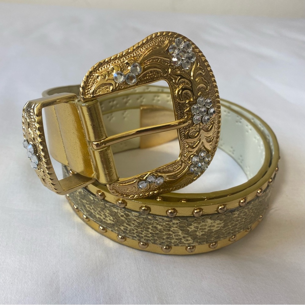 Vintage Lake Shore Drive Accessories belt gold bling big buckle size medium